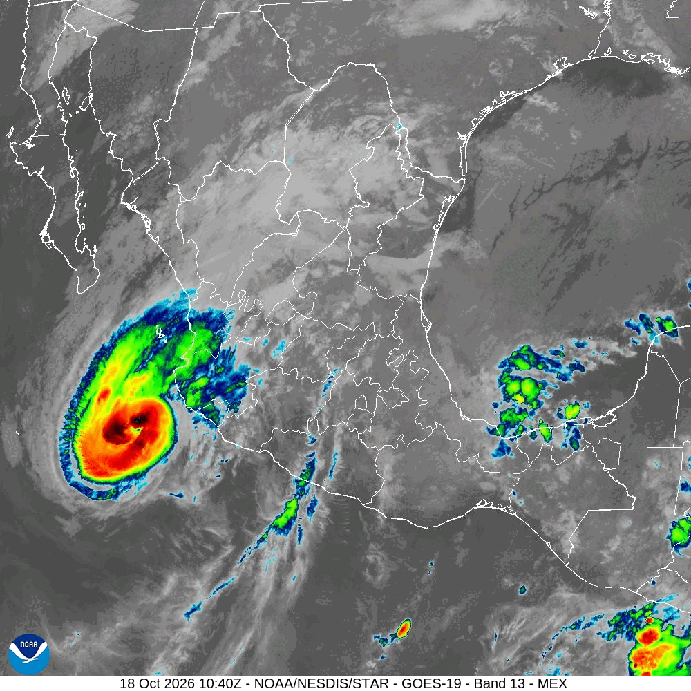 GOES-19 Infrarrojo Banda 13 Mexico - visión nocturna de tormentas