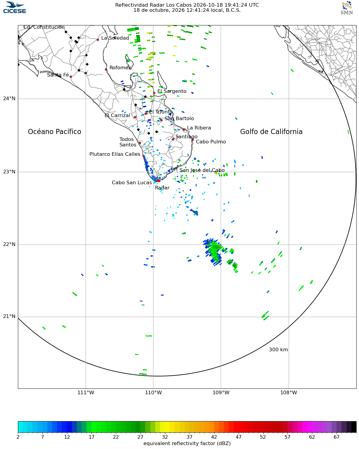 Radar de precipitación de Los Cabos - reflectividad