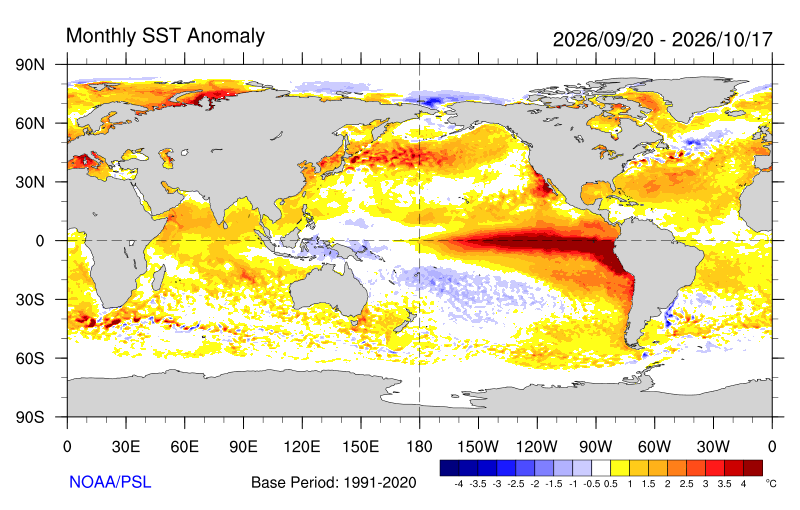 Anomalía de temperatura superficial del mar